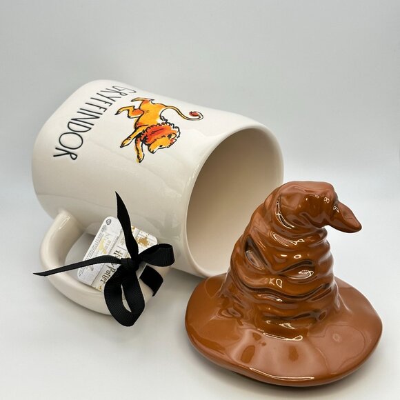 Rae Dunn Harry Potter Coffee mugs with Sorting Hat Glass Lid | Set of 4 - Picture 4 of 12